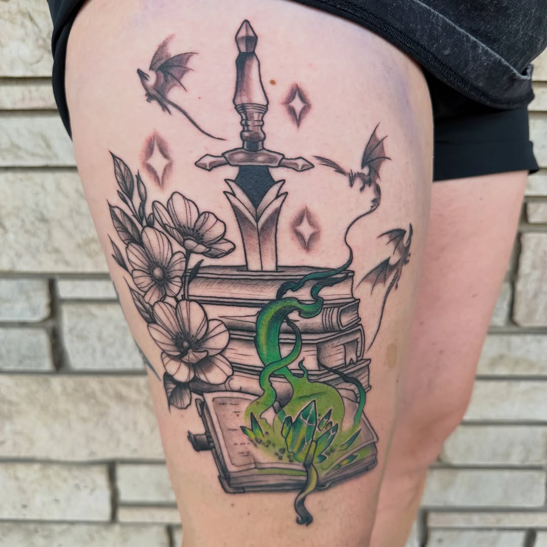 Tattoo by @matthewgtattoos — illustrative, black_and_grey