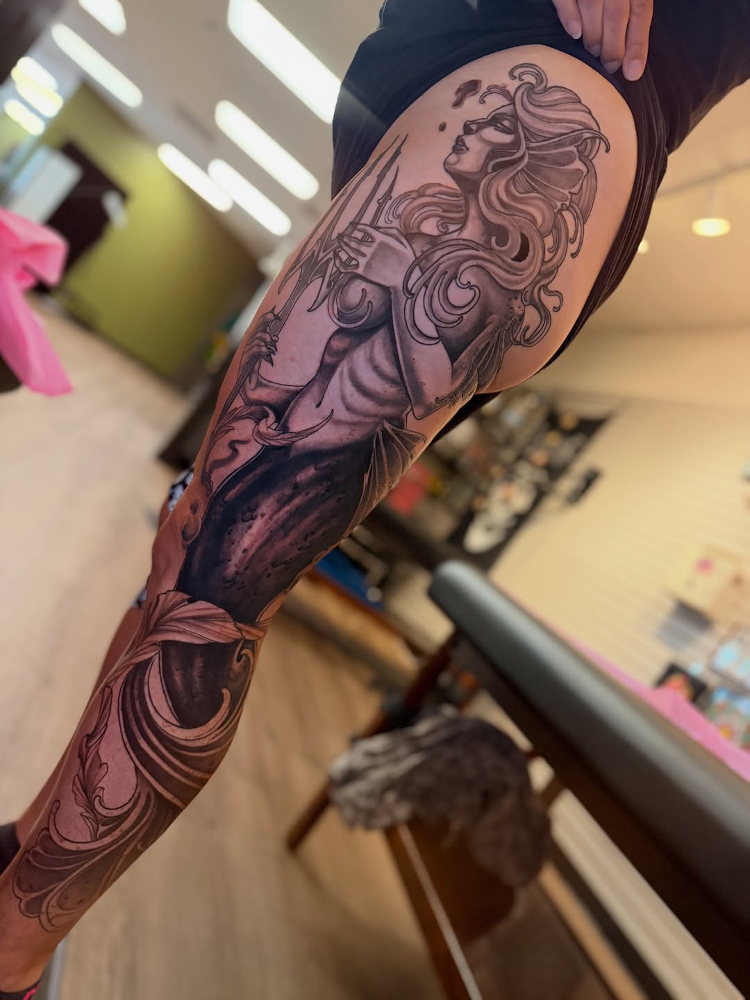 Tattoo by @saltyflamingotattoo — black_and_grey, realism