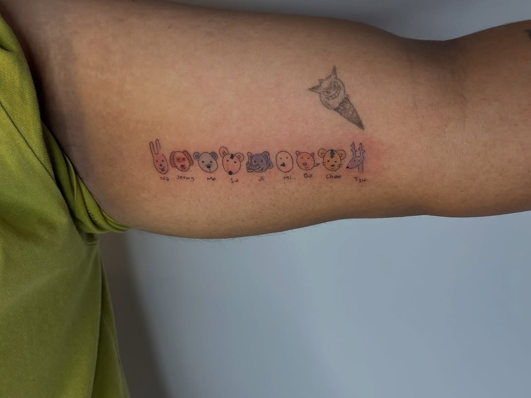 Animal faces with names minimalist tattoo on the forearm by Cherry🥀