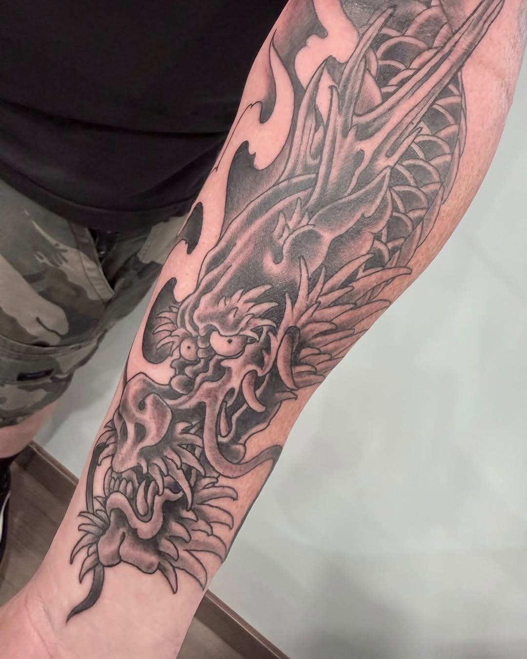Tattoo by @mikegodfrey — japanese_irezumi, black_and_grey