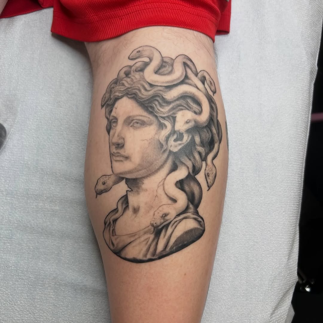 Tattoo by @spookyboo_tattoos — realism, black_and_grey