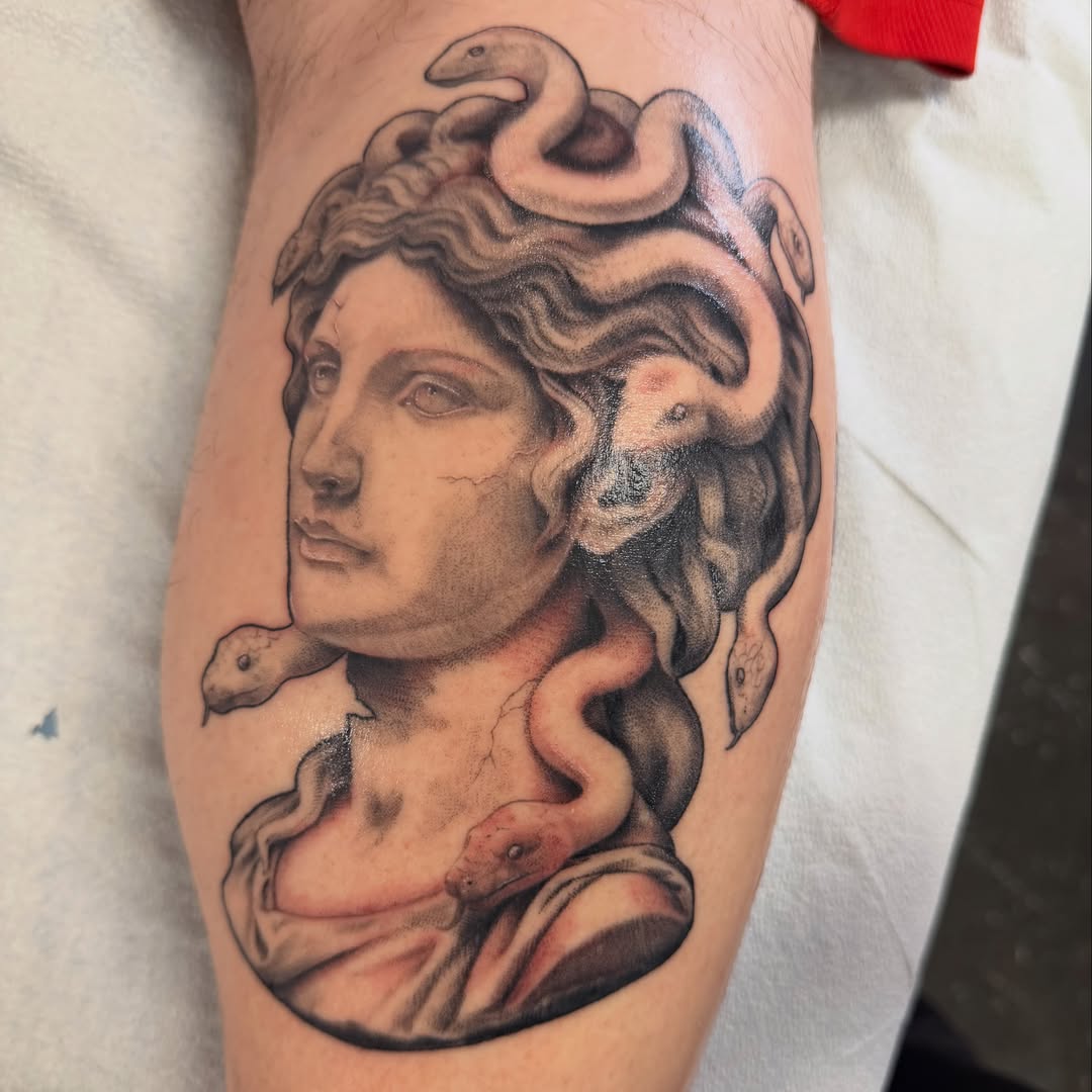 Tattoo by @spookyboo_tattoos — realism, black_and_grey
