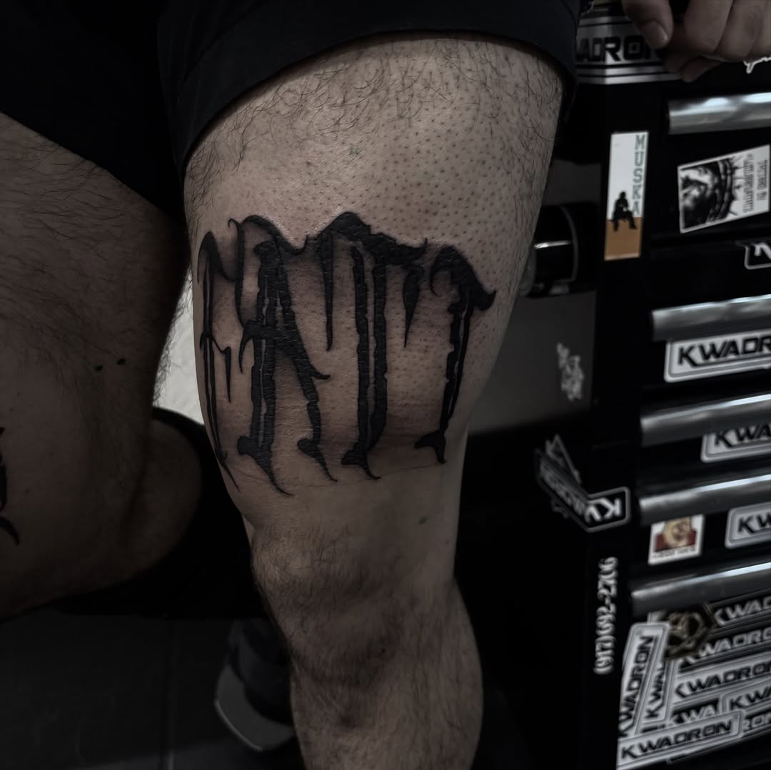 Tattoo by @_mujerdemuerte — lettering_script, blackwork
