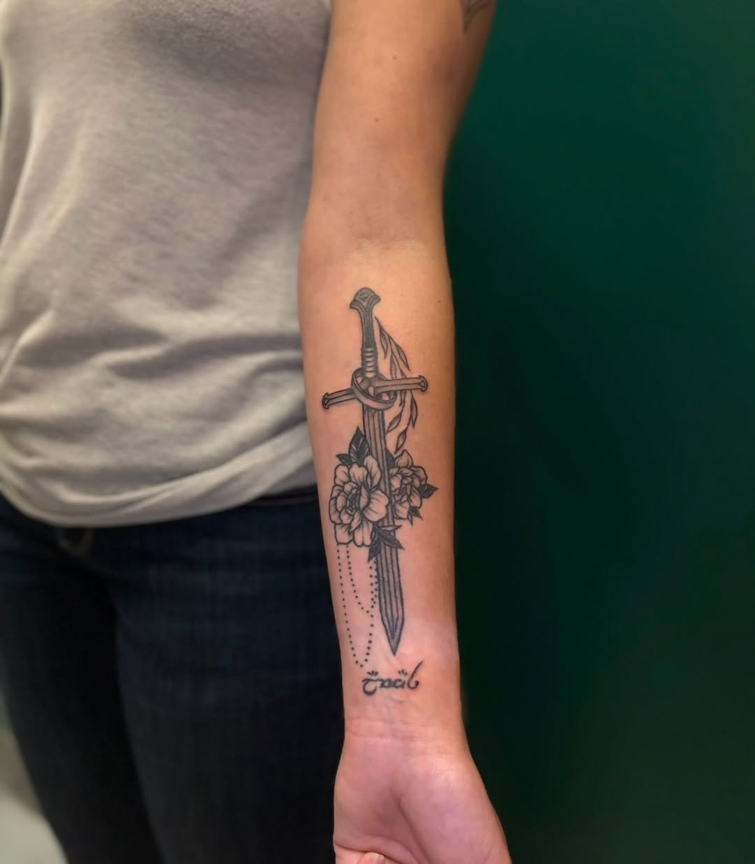 Tattoo by @artbyjessieb — black_and_grey, lettering_script