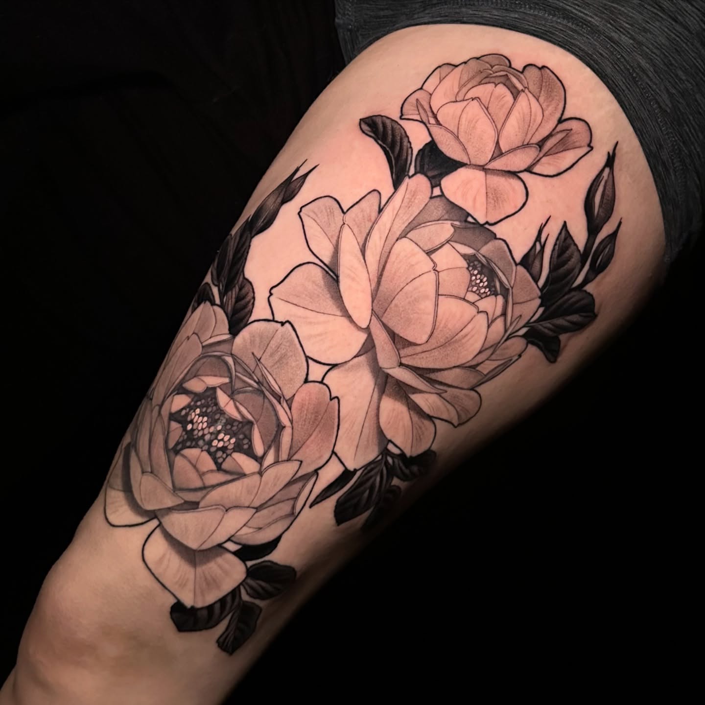 Tattoo by @tattoosandtealeaves — black_and_grey
