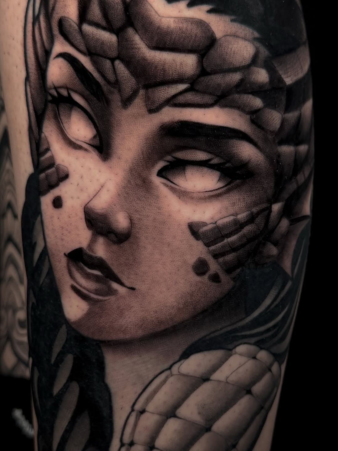 Medusa portrait realism tattoo on the forearm by Carlos Valdes ✨ Tattoo Artist in Tampa FL