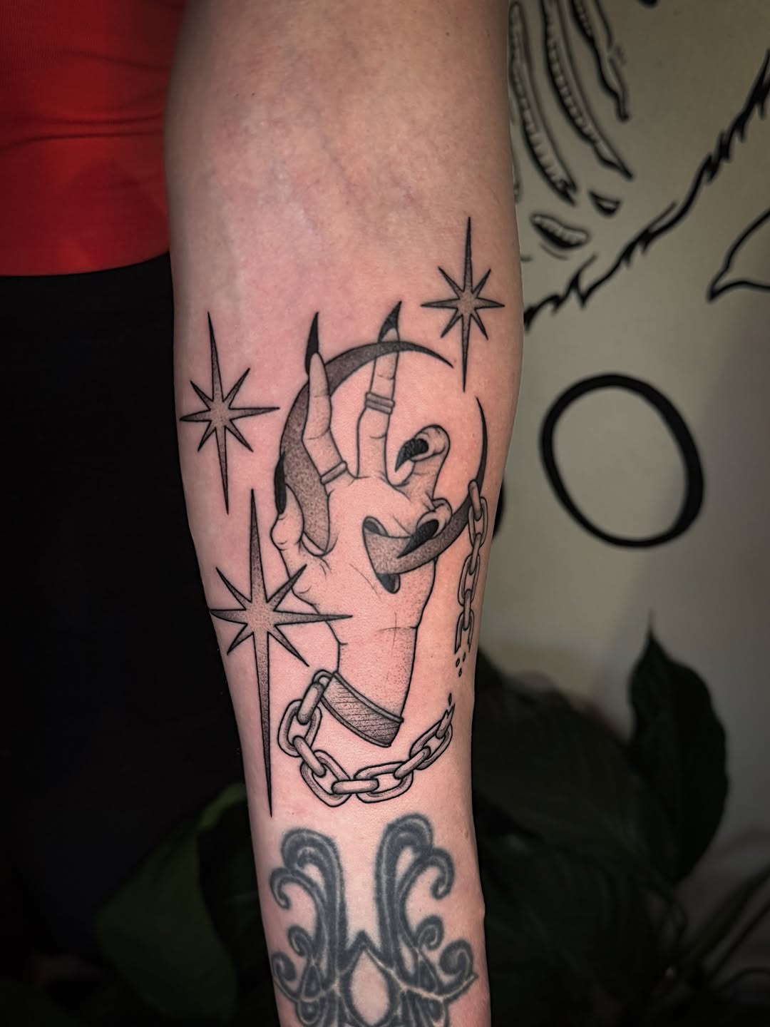 Tattoo by @tattoowitchmal — black_and_grey, fine_line