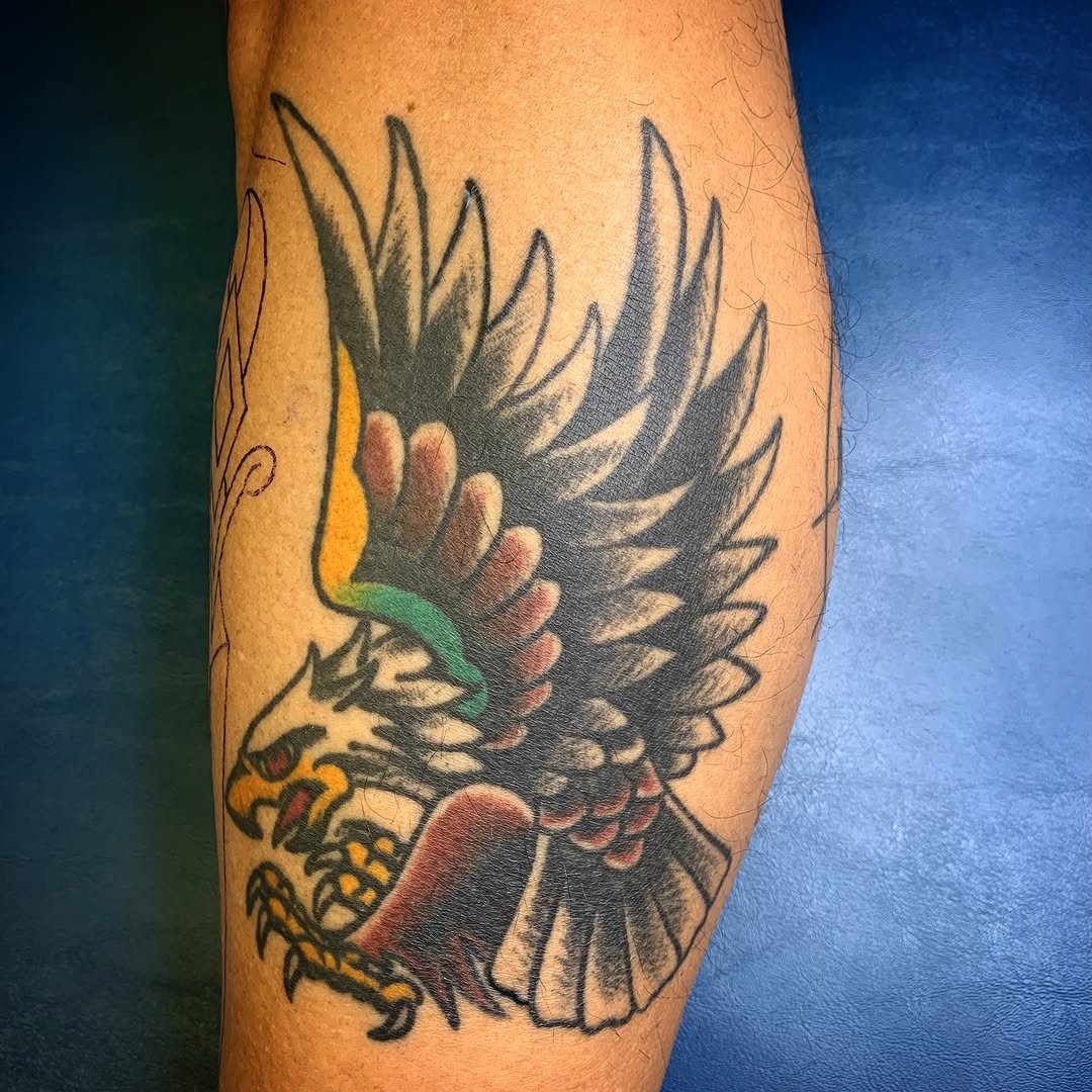 Eagle American traditional tattoo on the forearm by Tattoos Las Vegas,NV