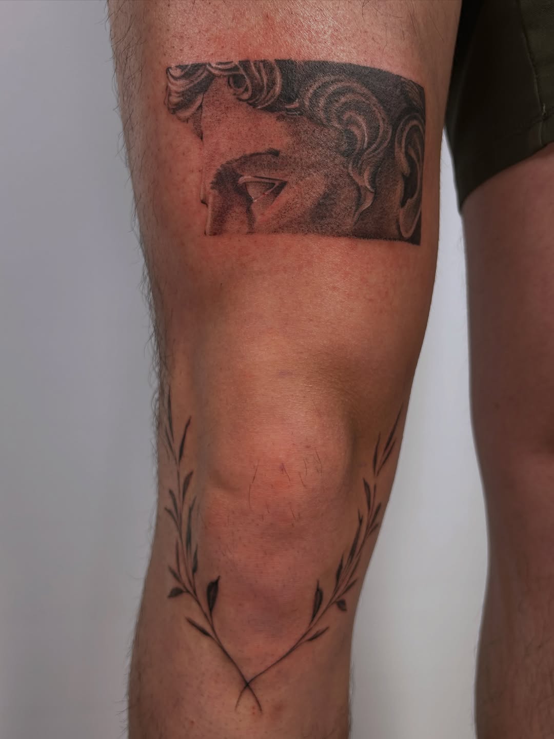 Sketch tattoo on the calf by J