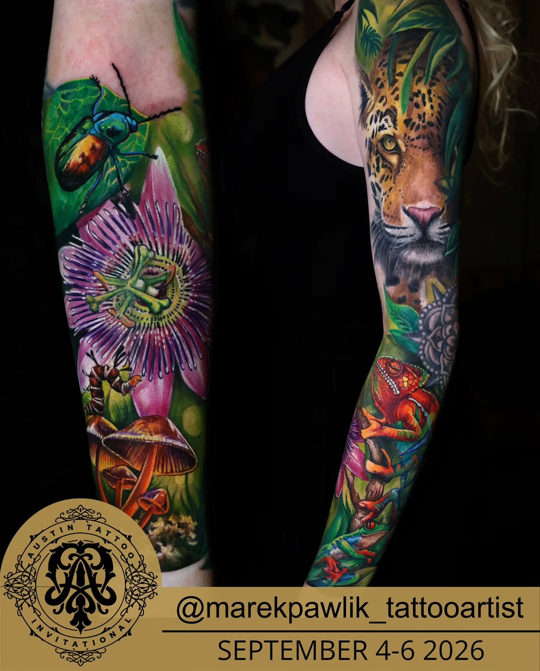 Watercolor tattoo on the upper arm by Marek Pawlik