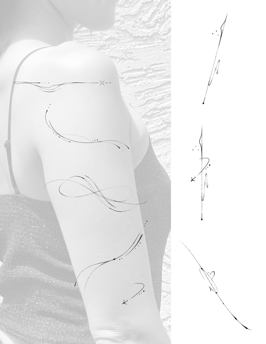Abstract lines and dots minimalist tattoo on the forearm by Tattoo Takayo