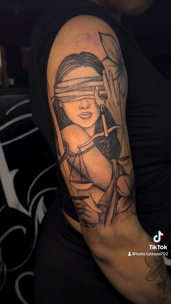Lady Justice tattoo realism tattoo on the forearm by Betotats