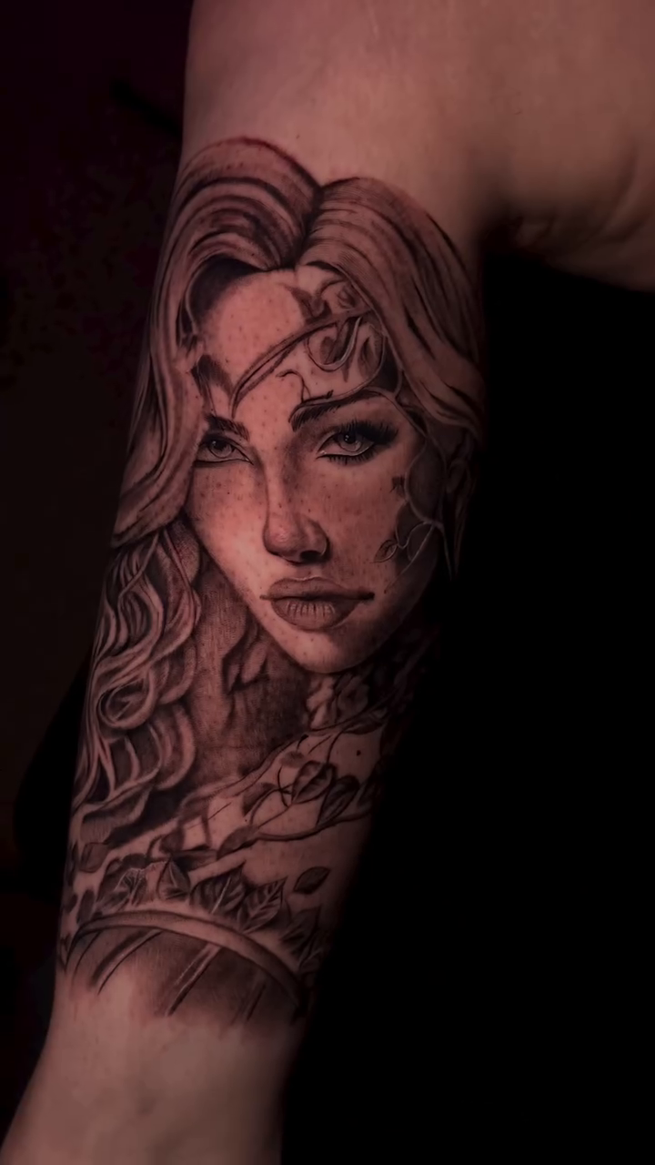 Tattoo by @therealtatbrat — realism, black_and_grey