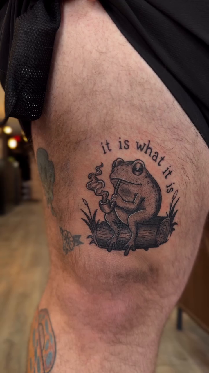 Tattoo by @katemarieink — black_and_grey, lettering_script