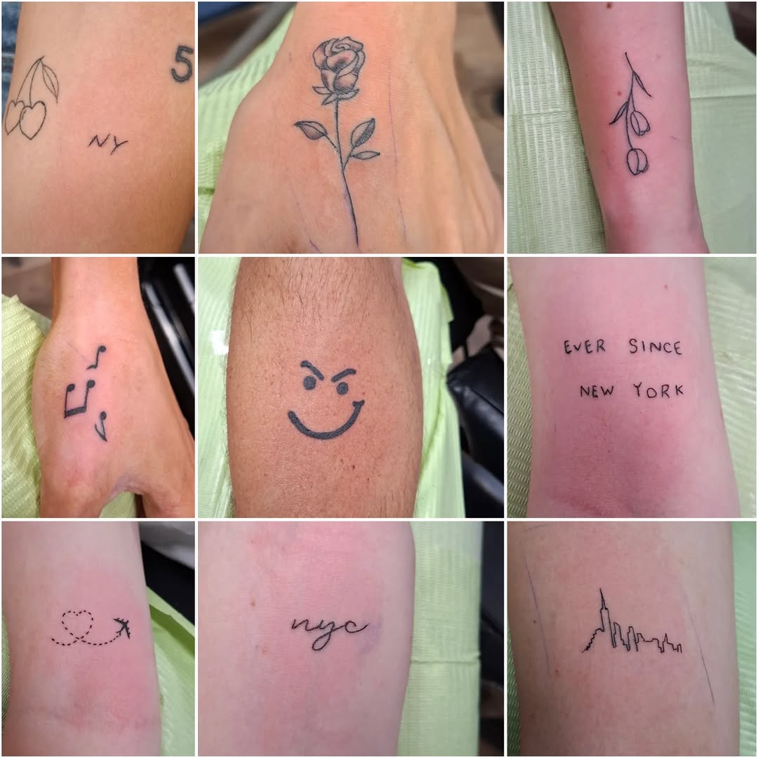 Collection of small tattoos minimalist tattoo on the forearm by Tommy Houlihan