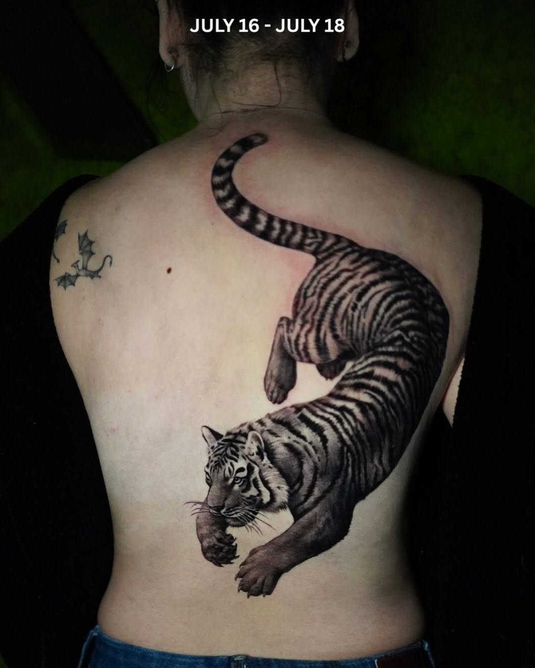 Tiger realism tattoo on the back by Grace P