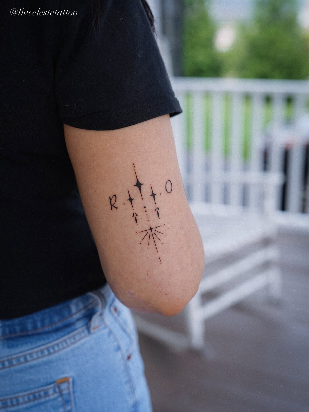 Geometric starburst with lettering ornamental tattoo on the forearm by ༻❁༺ ⟡ 𝑳𝒊𝒗 𝑪𝒆𝒍𝒆𝒔𝒕𝒆 ⟡ ༻❁༺