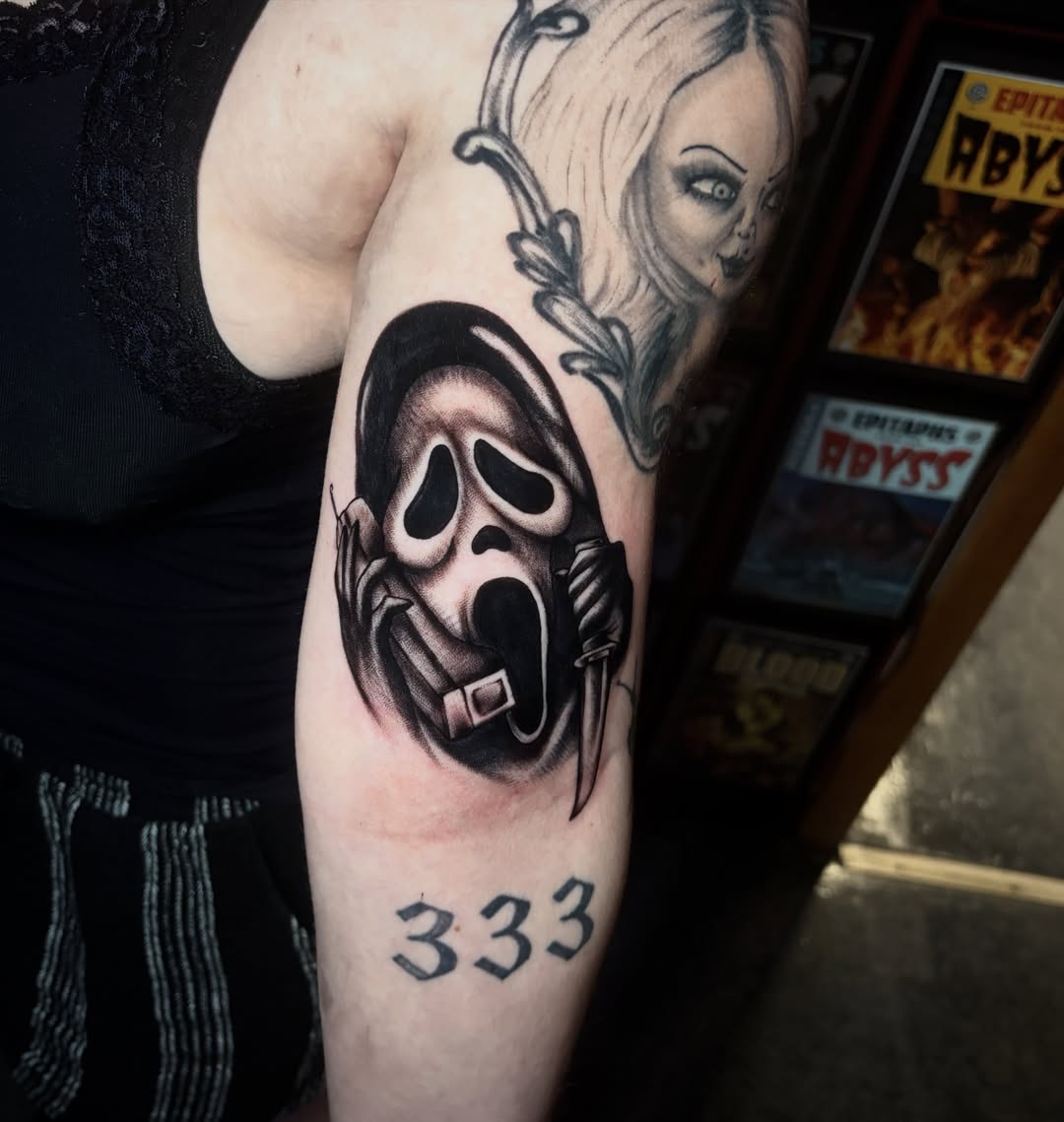 Tattoo by @rottenronnietattoos — black_and_grey, realism