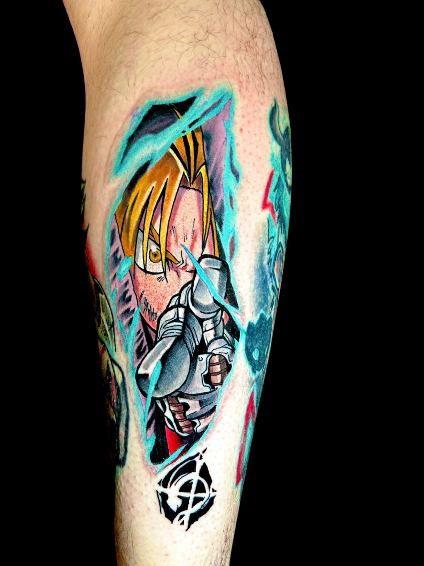 Fullmetal alchemist anime tattoo on the forearm by Austin Young