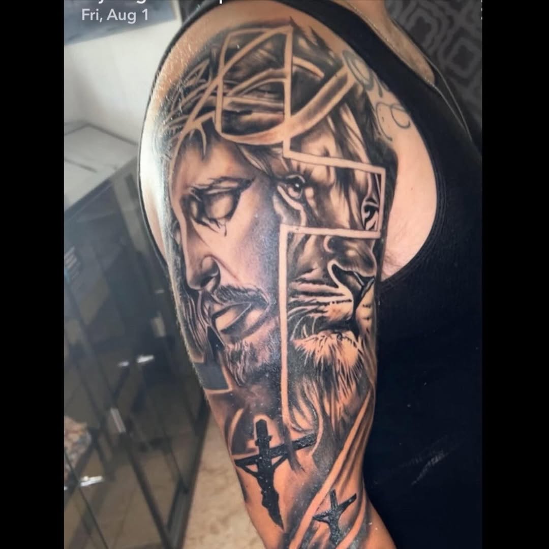 Tattoo by @painandpleasuretattoos505 — realism, black_and_grey