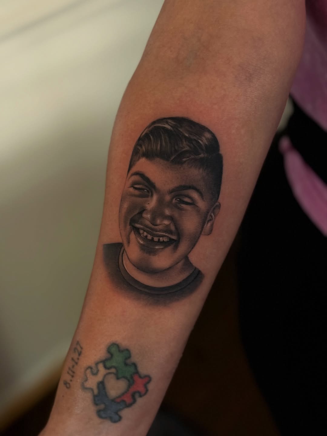 Tattoo by @babygirltat2 β realism, black_and_grey