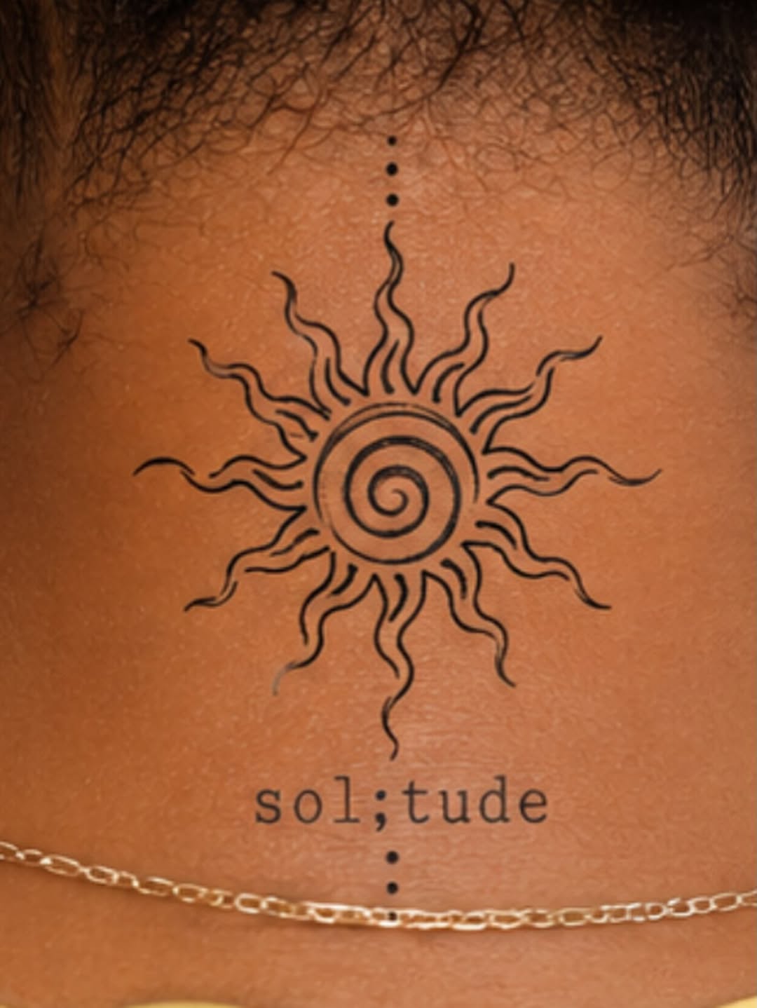 Sun and word solitude geometric tattoo on the neck by ❤️Jesselli ison ❤️