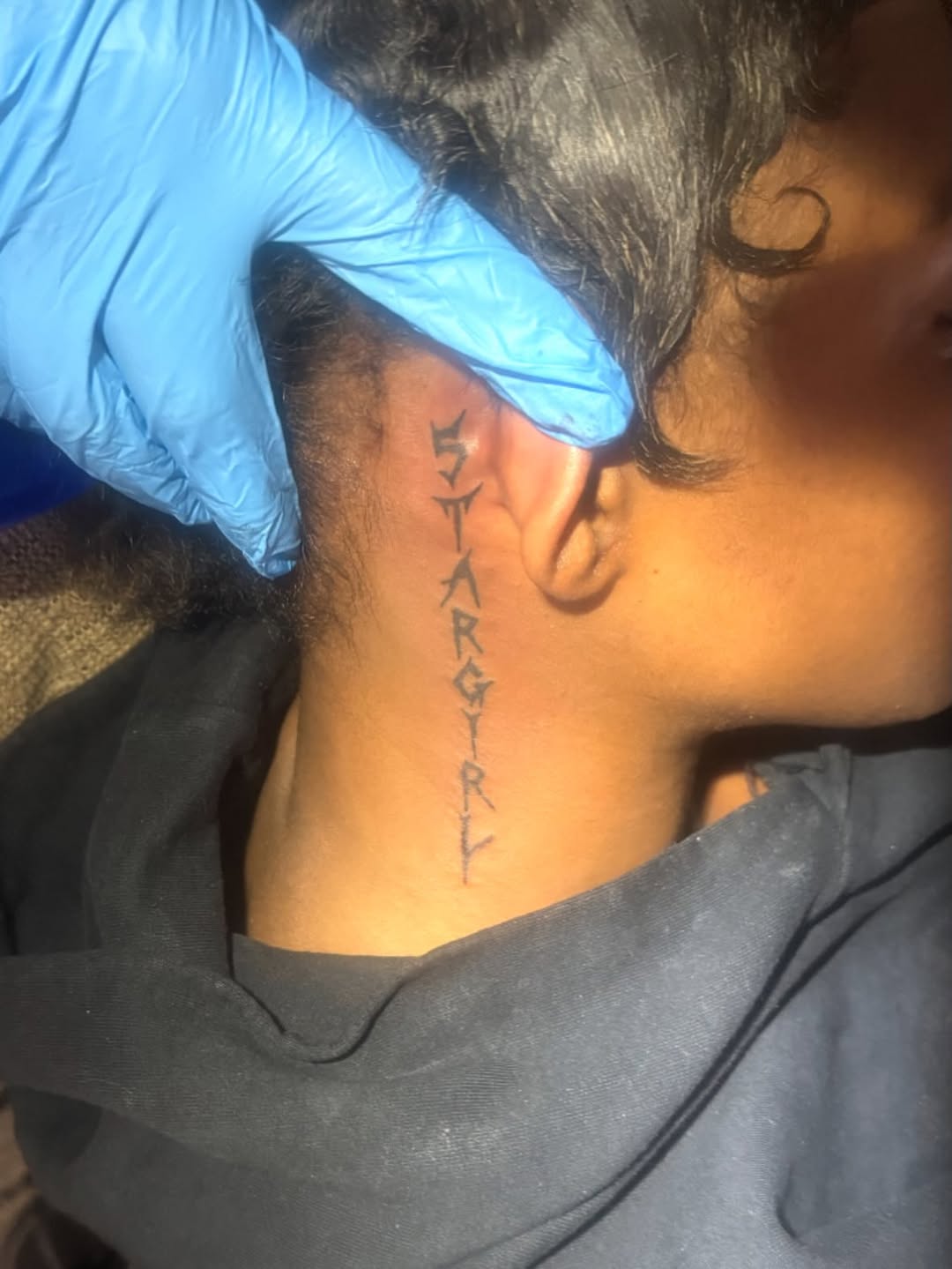 STARGYRL lettering tattoo on the neck by ❤️Jesselli ison ❤️