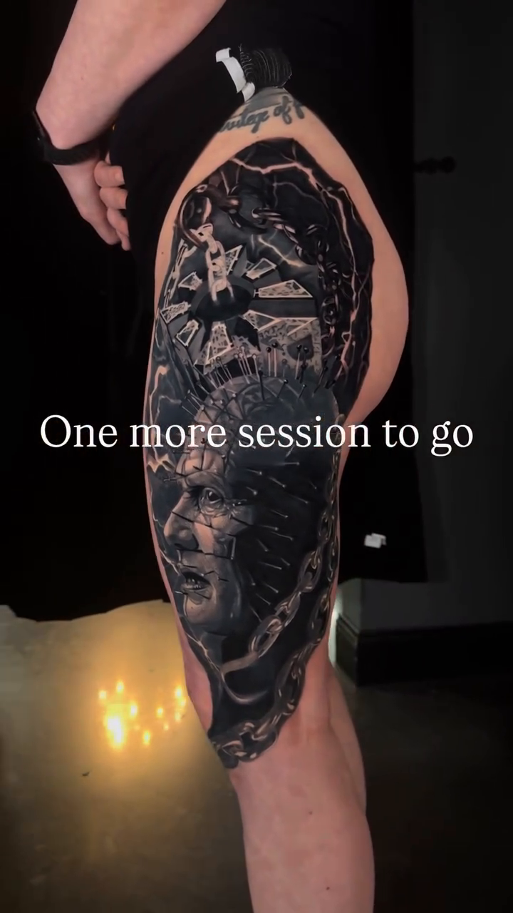 Tattoo by @lindseylanetattoos — dark_realism, black_and_grey