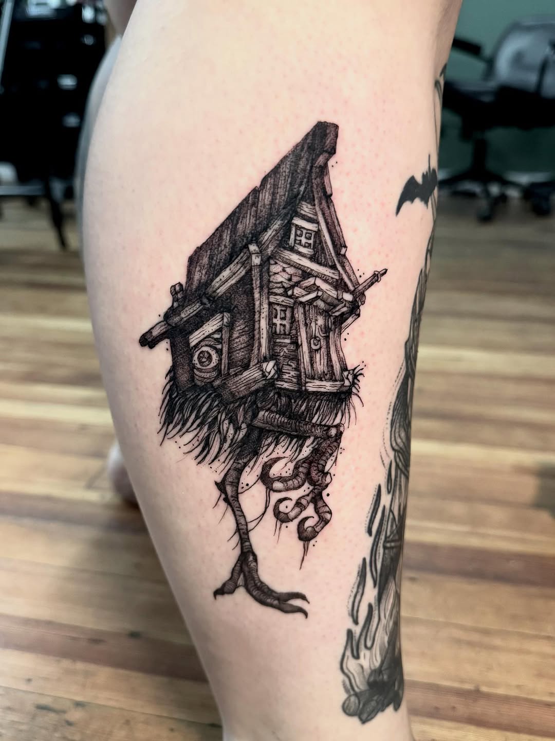 Tattoo by @noonchi_tattoos — illustrative, black_and_grey