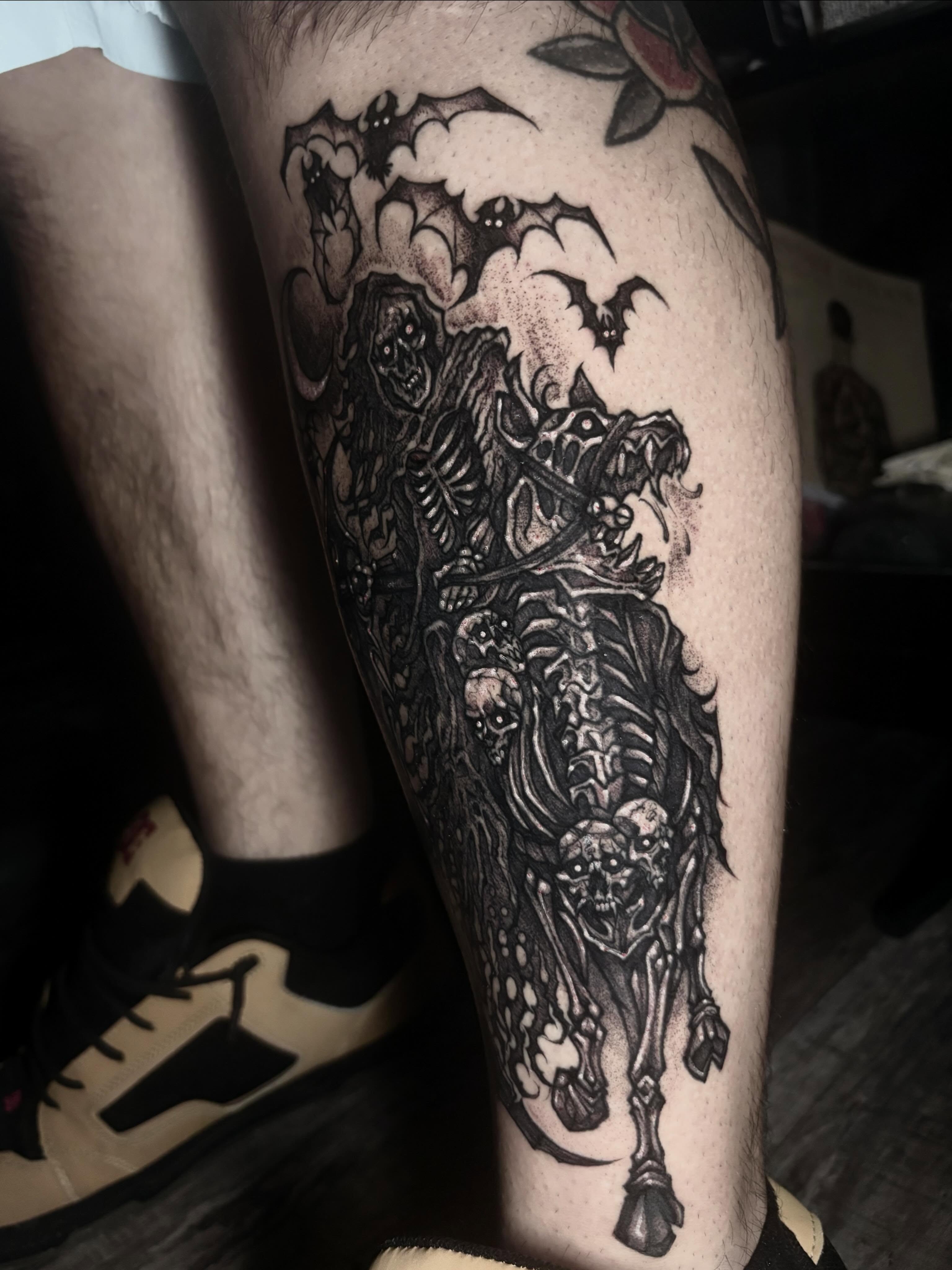 Tattoo by @lynscorpse — black_and_grey, dark_realism