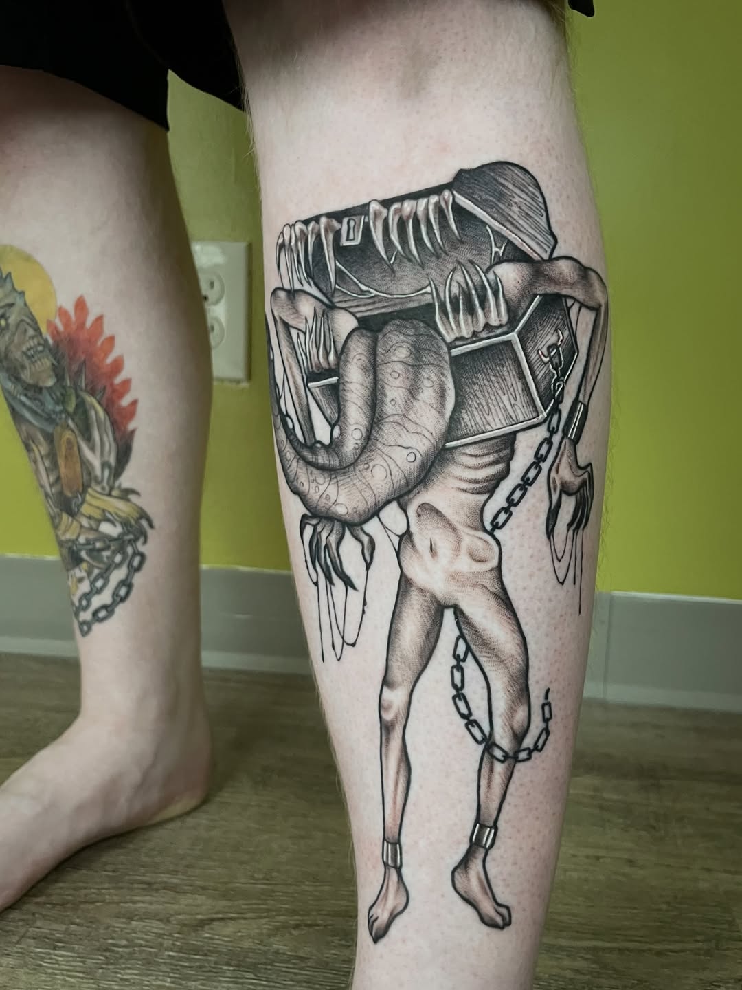 Tattoo by @erinhainestattoos — dark_realism, black_and_grey