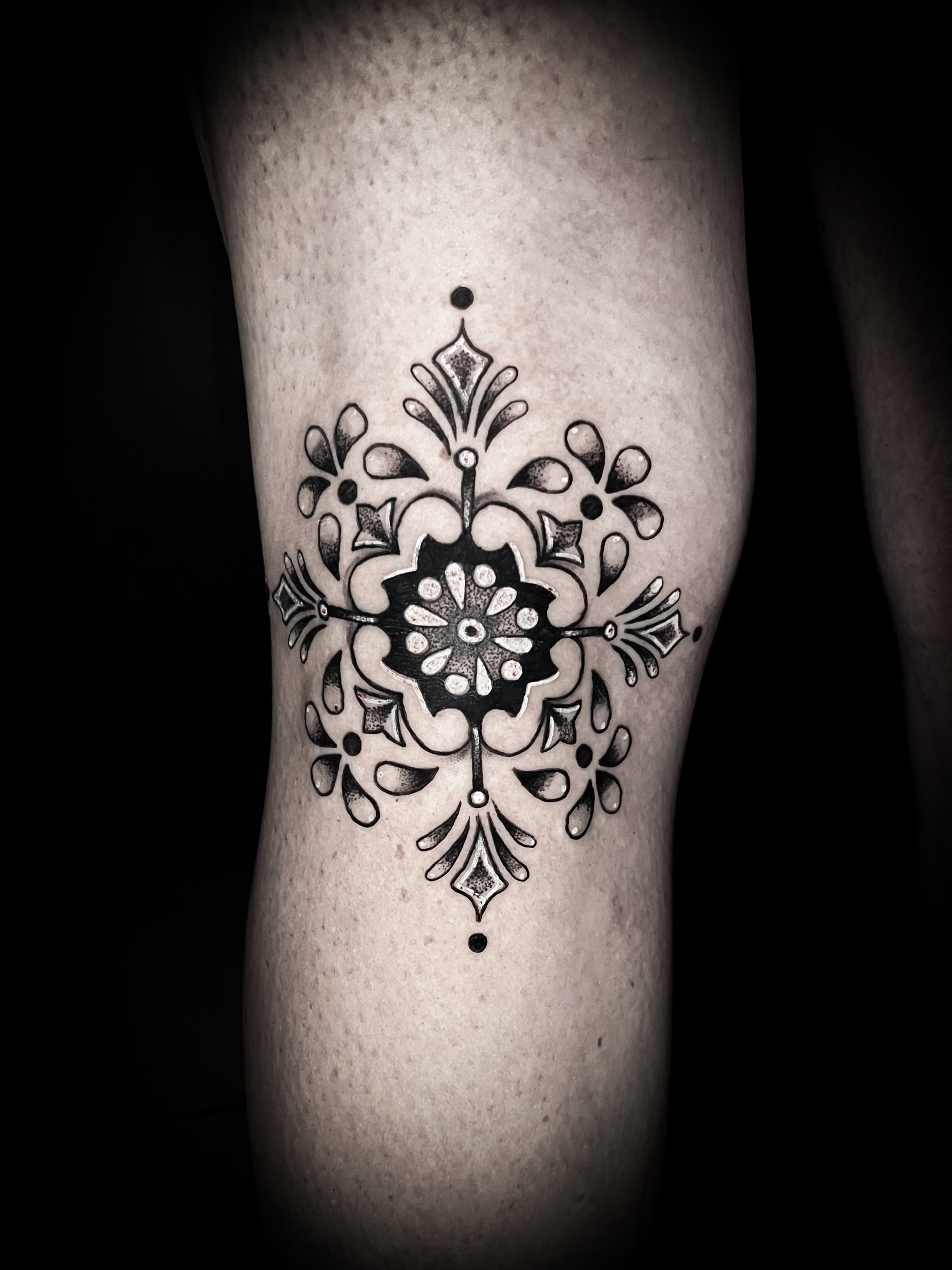 Floral ornament ornamental tattoo on the forearm by Lindsay Fernandez, Colorado Springs, Colorado