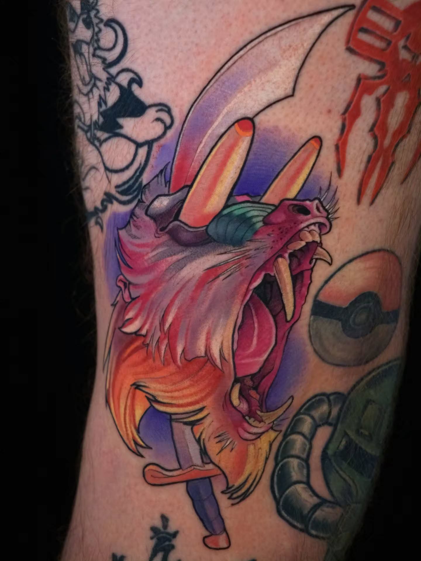 Demon new school tattoo on the forearm by Justin Byrd, Kansas City, Missouri