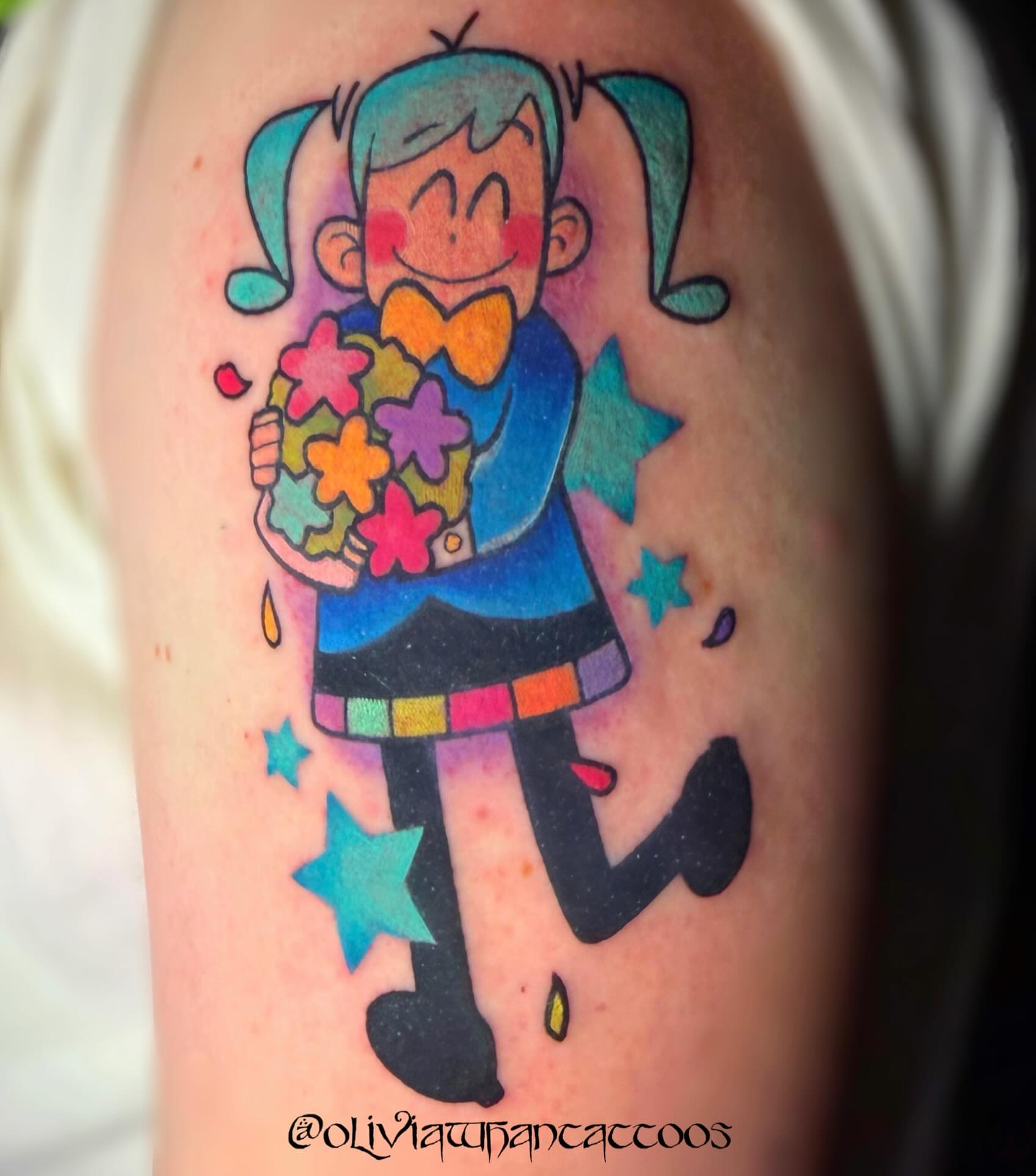 Jester character new school tattoo on the forearm by Olivia Whan Tattoos🌙