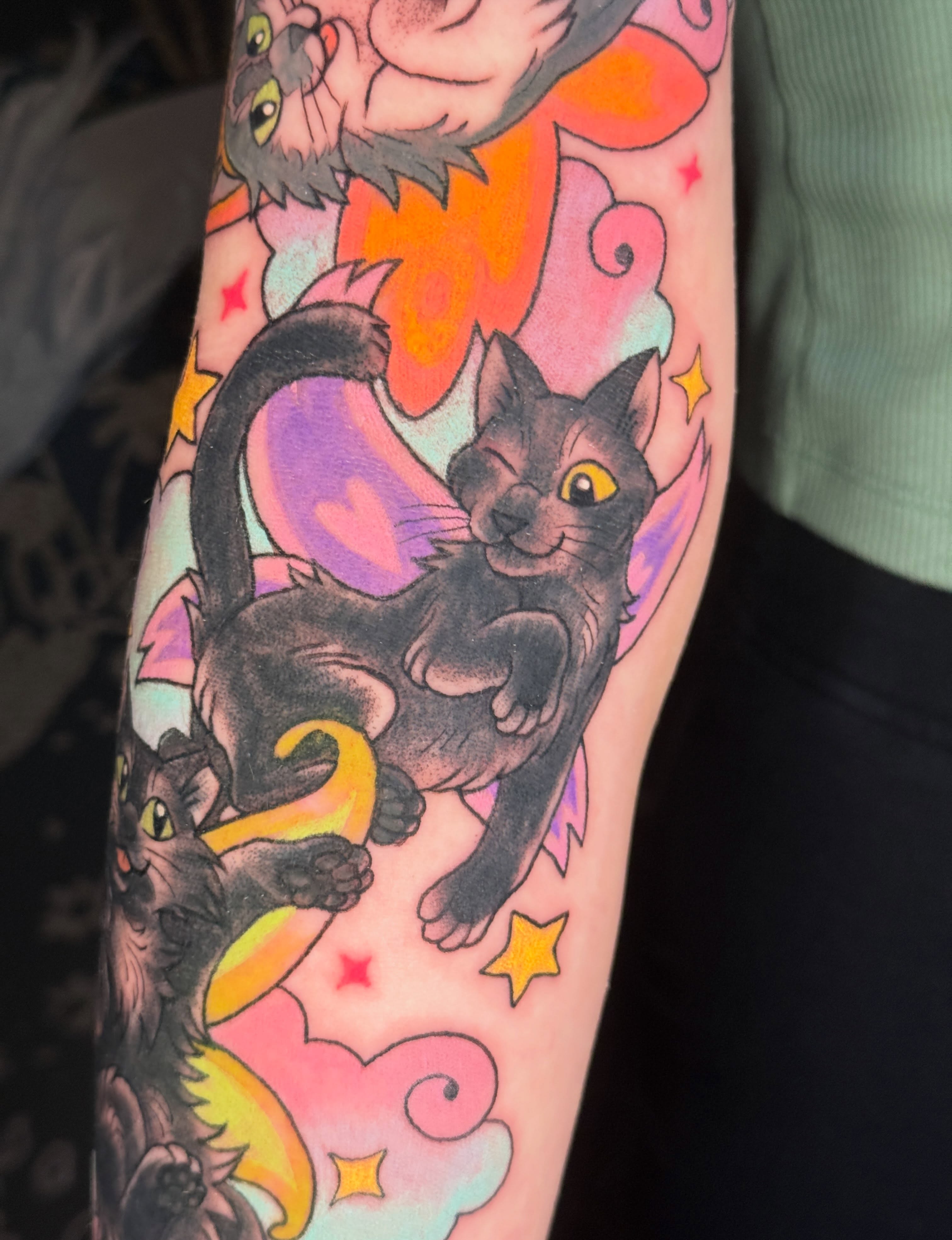 Cats new school tattoo on the forearm by liam u. williams