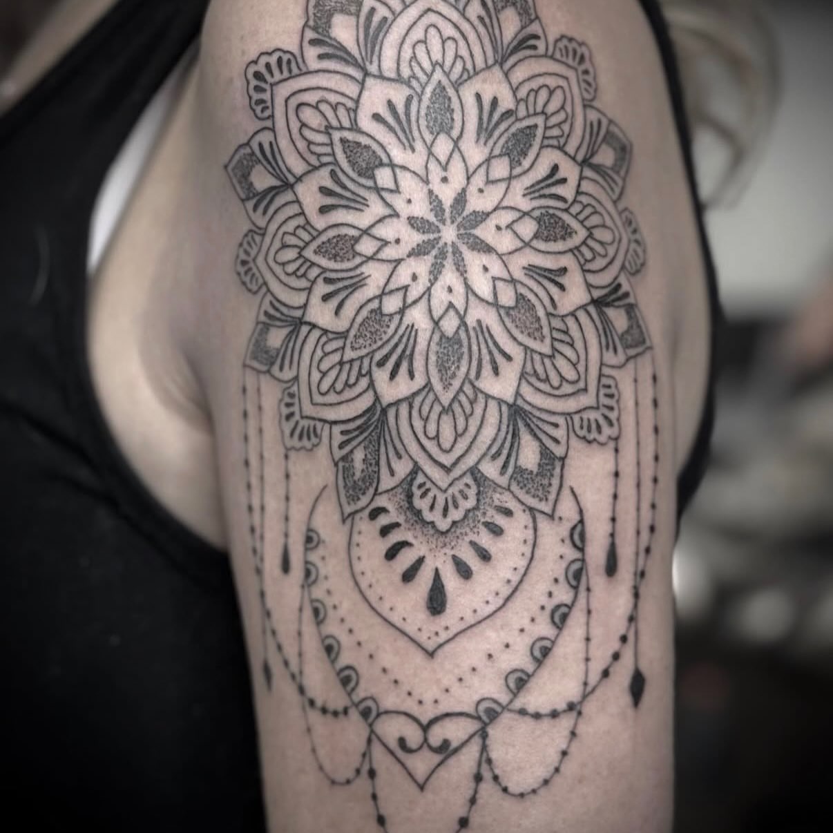 Tattoo by @tattoosbyhayden — dotwork, ornamental