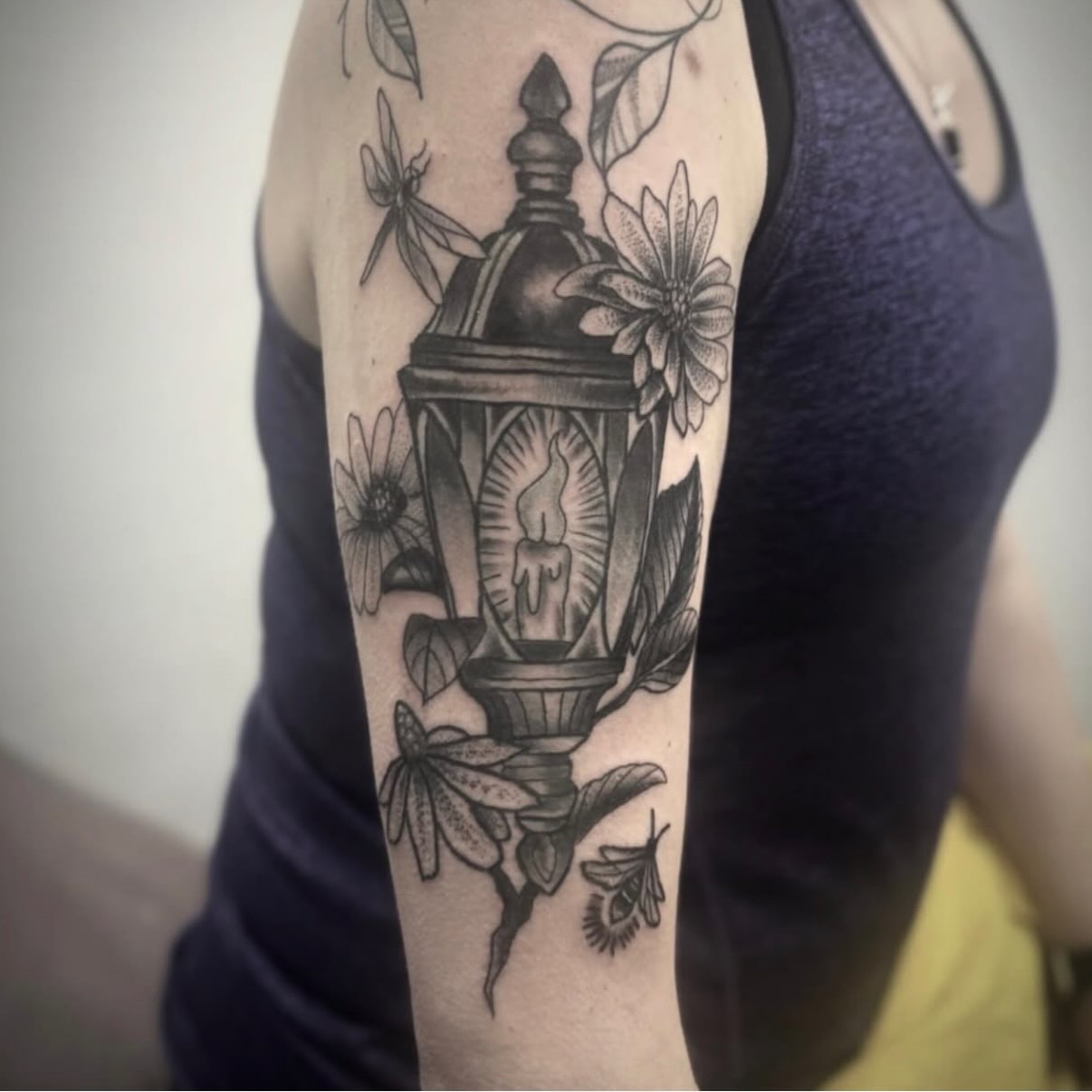 Lantern with candle American traditional tattoo on the forearm by Hayden Abernathy
