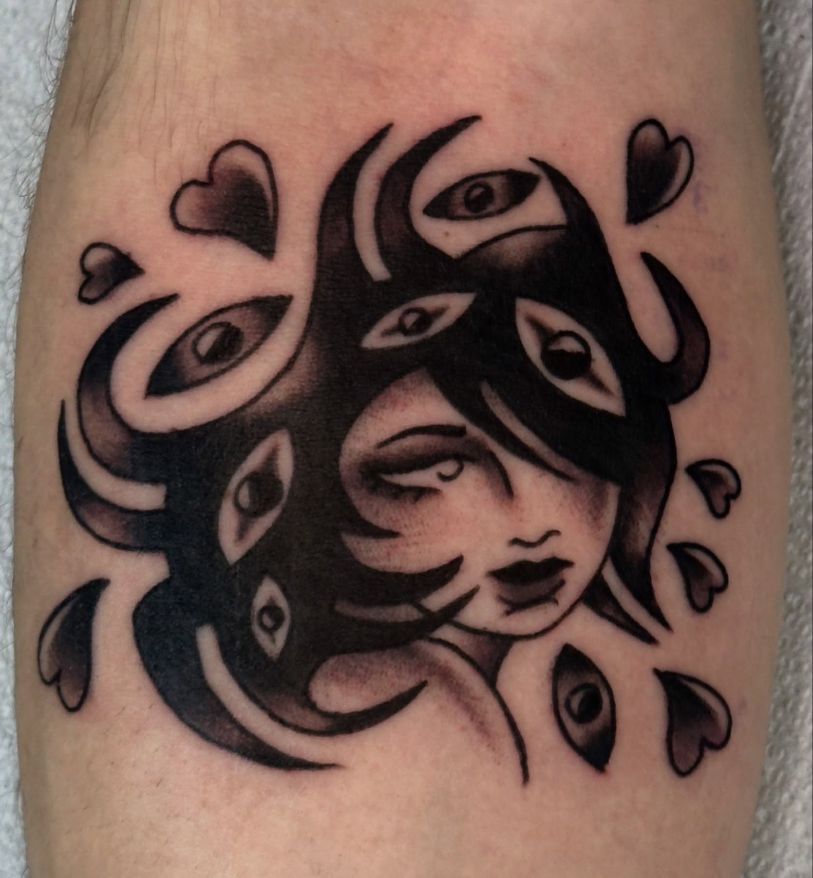 Woman with eyes surrealism tattoo on the forearm by ࿊ Emma Sloan Tattoos ࿊, Austin, Texas