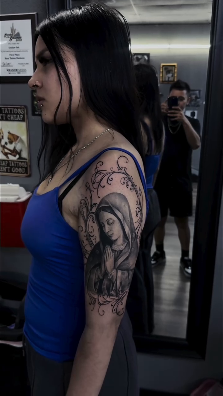 Virgin Mary tattoo realism tattoo by INK with KIRON 🇳🇵 🇺🇸DTX, Dallas, Texas