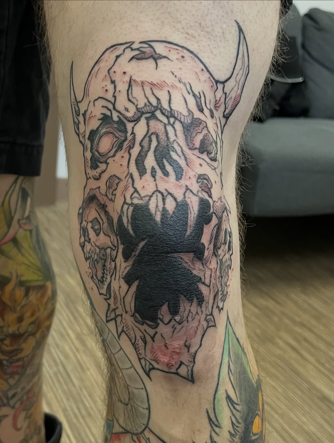 Tattoo by @laceybtattoos — dark_realism, blackwork