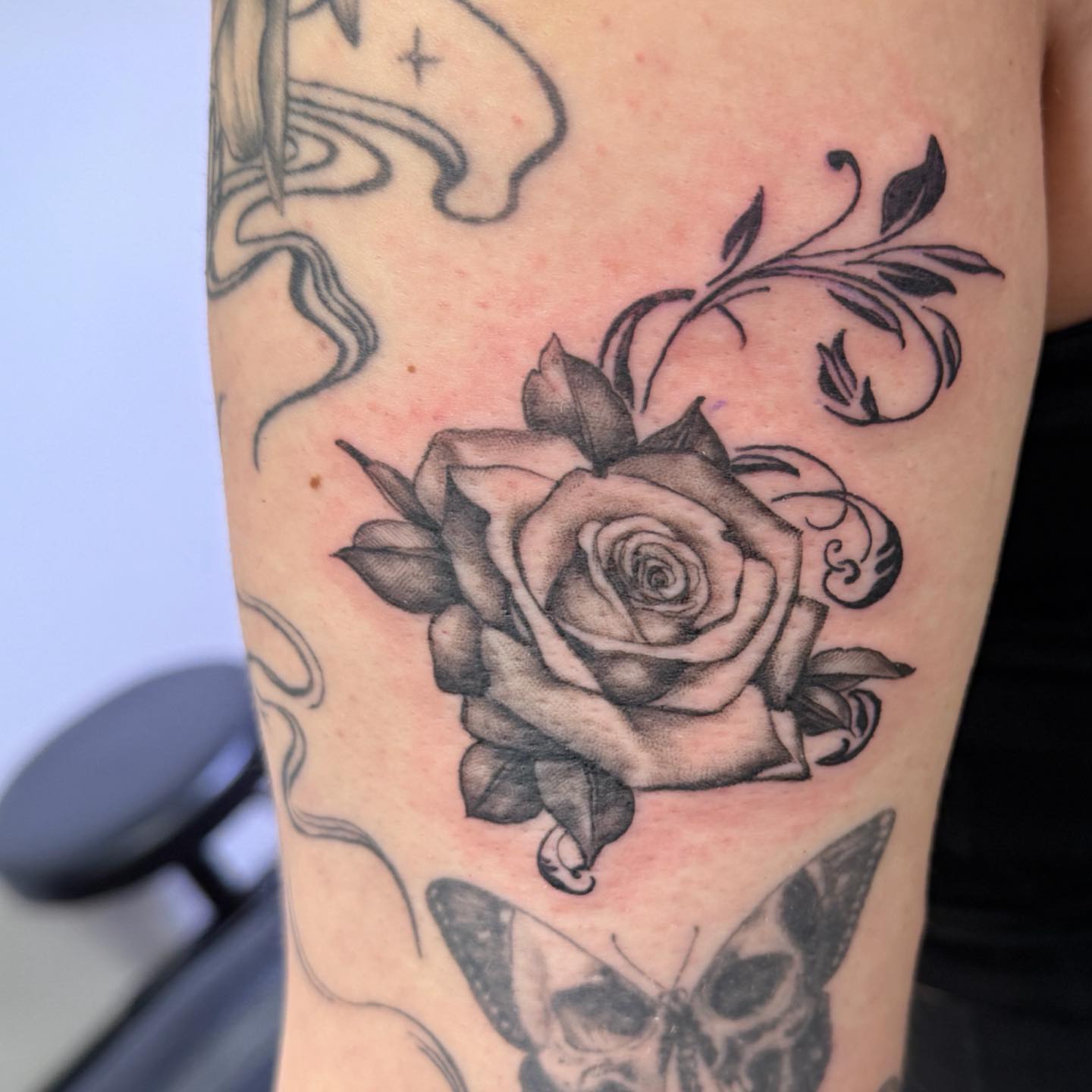 Rose realism tattoo on the forearm by PxINK, Crystal, Minnesota