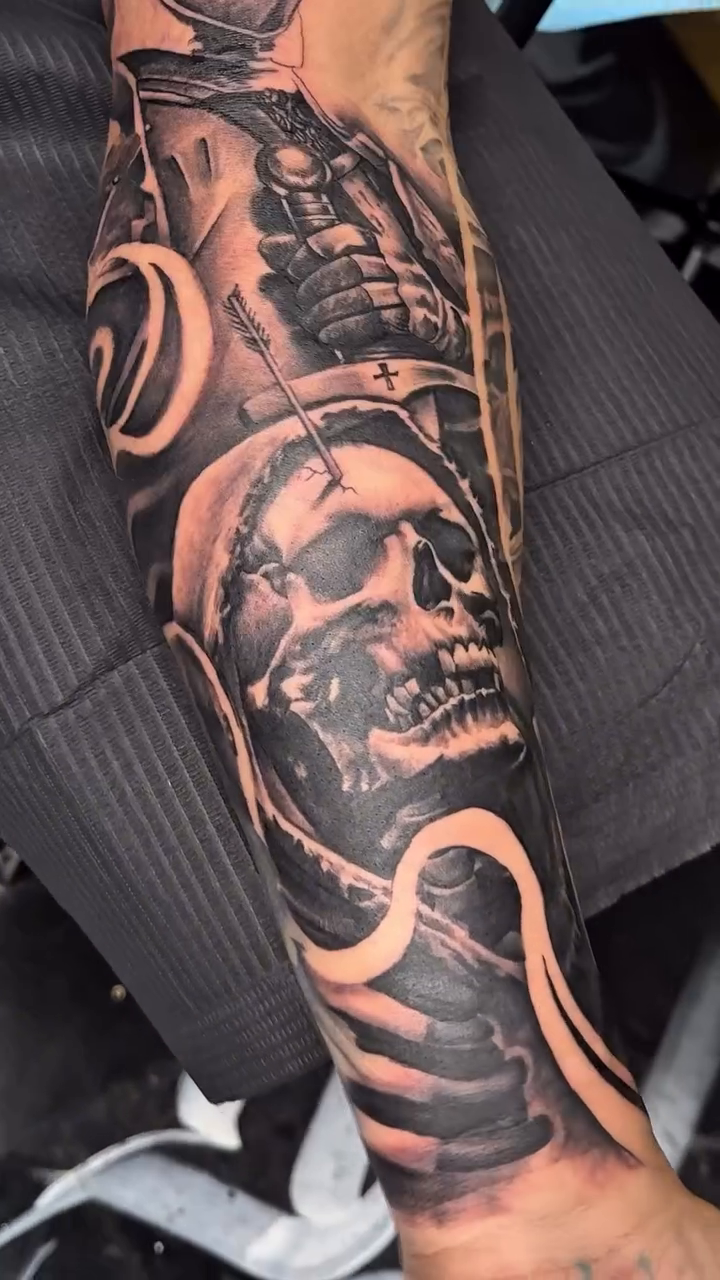 Tattoo by @heavyhitterbam — black_and_grey, realism