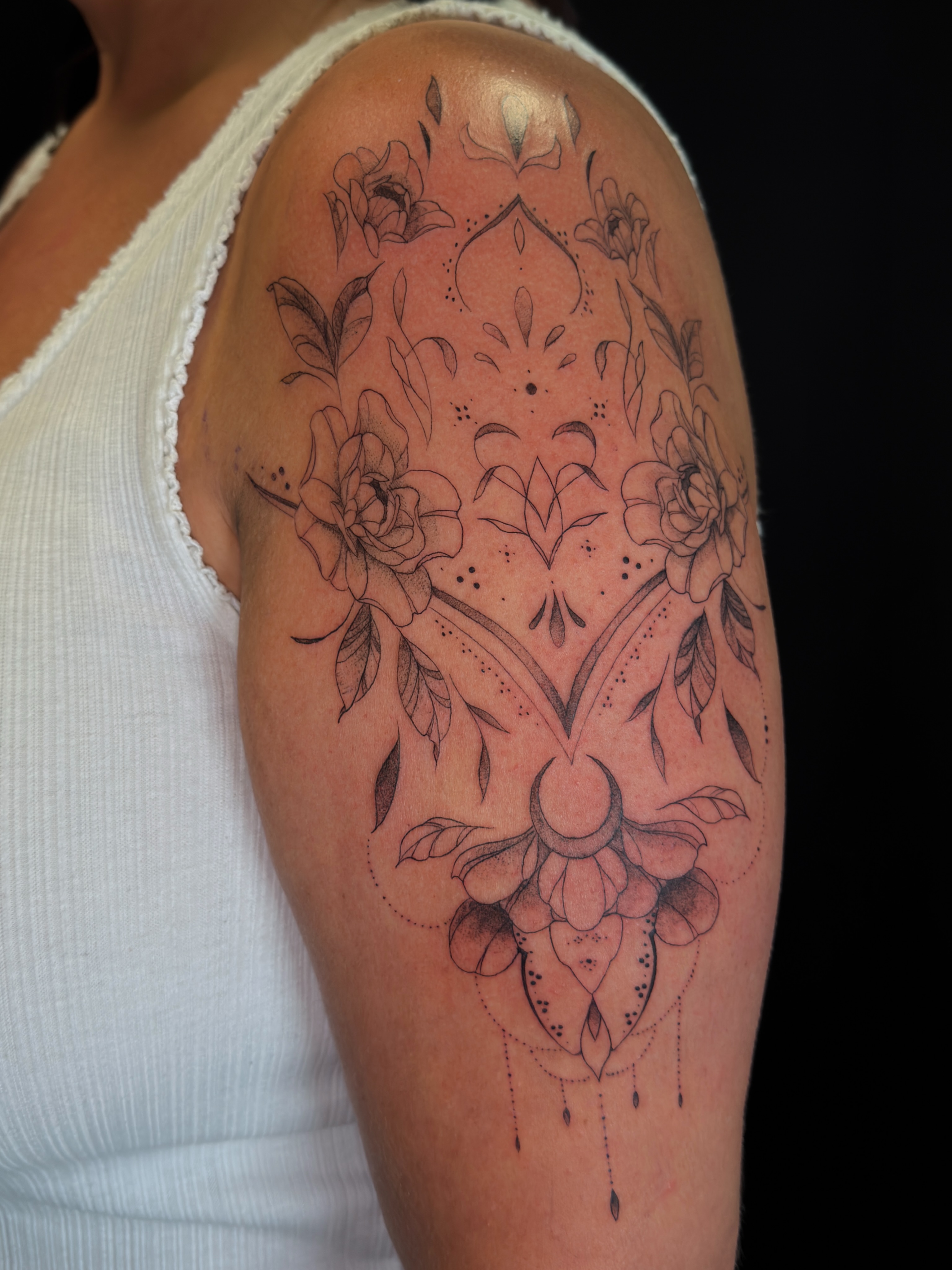 Tattoo by @huestatts — dotwork, geometric