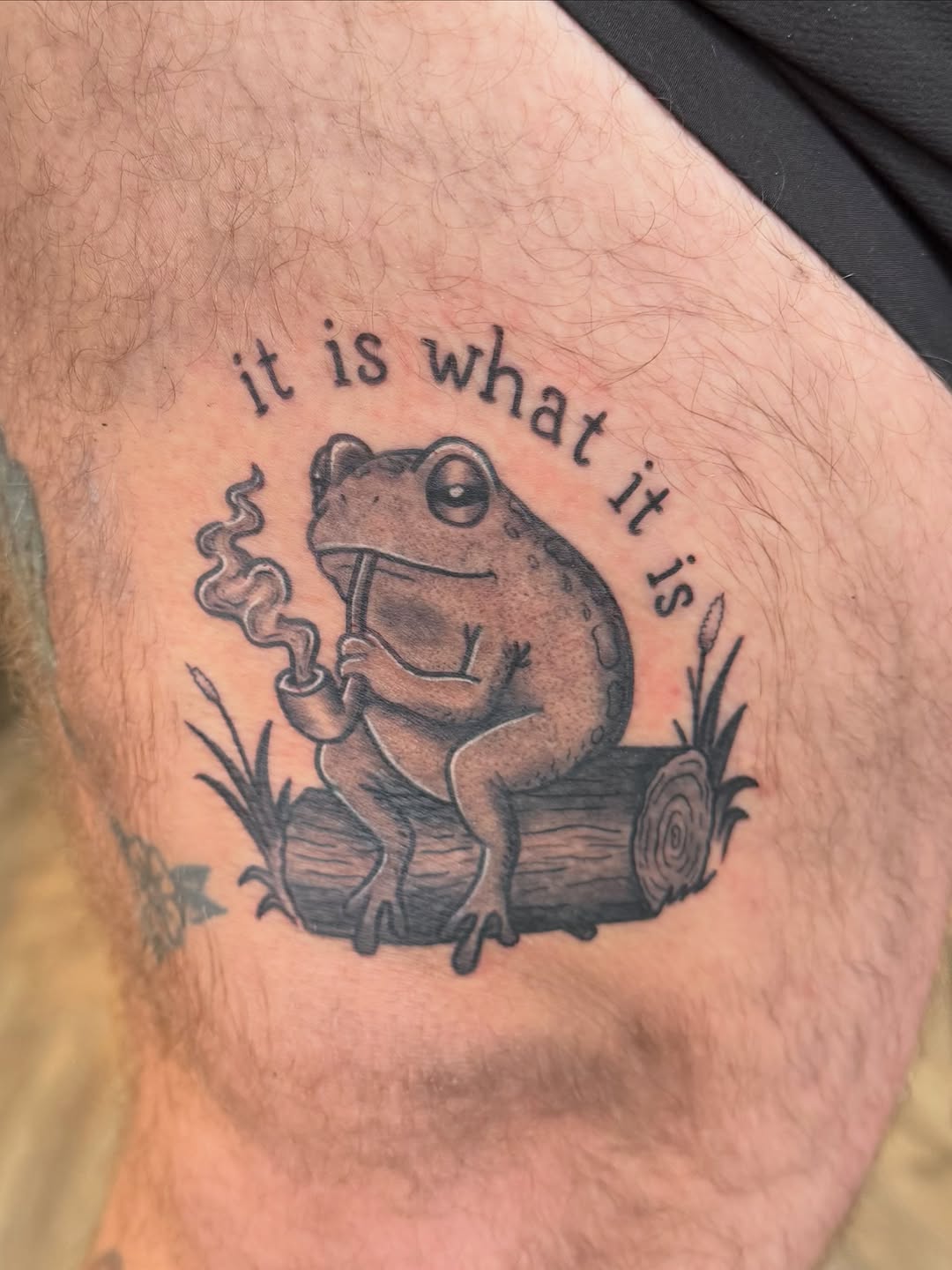 Tattoo by @katemarieink — black_and_grey, lettering_script