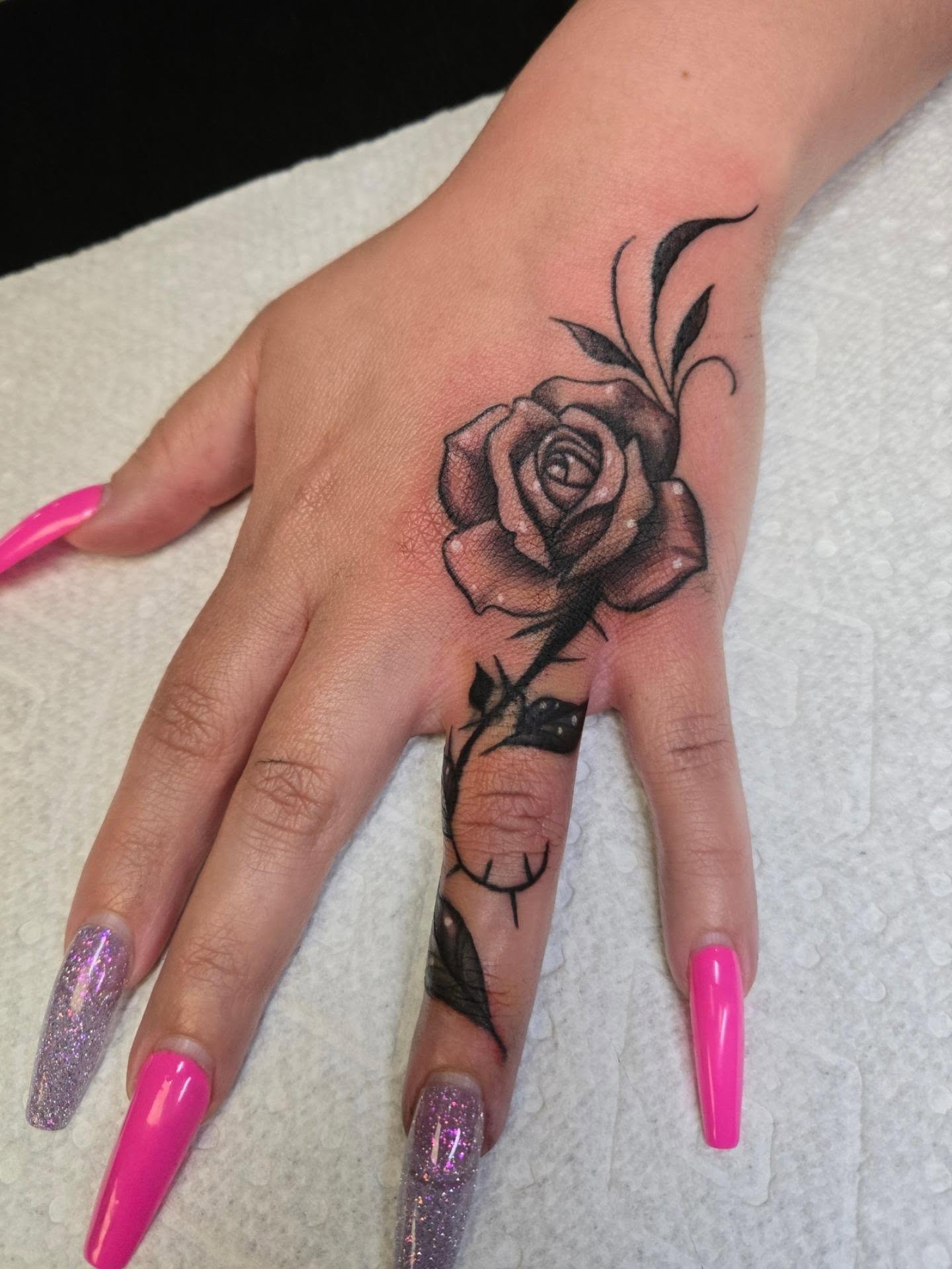 Rose black and grey tattoo on the hand by Irma π€β¨, Las Vegas, Nevada
