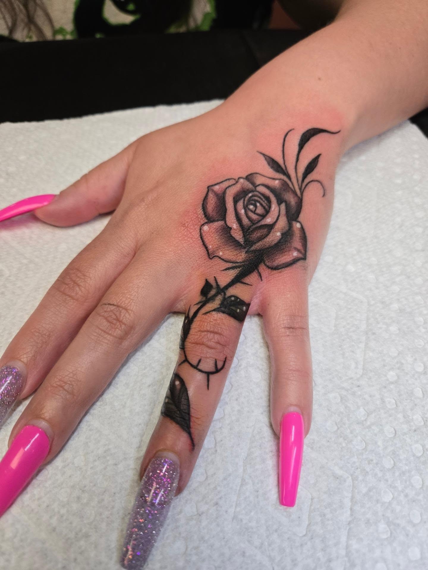 Rose black and grey tattoo on the hand by Irma π€β¨, Las Vegas, Nevada