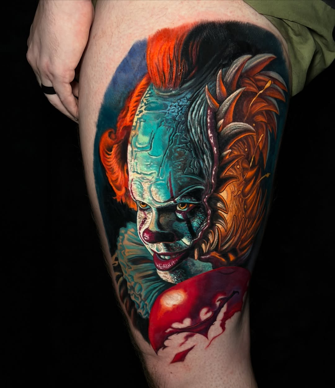 Realism tattoo on the thigh by Sean Foy
