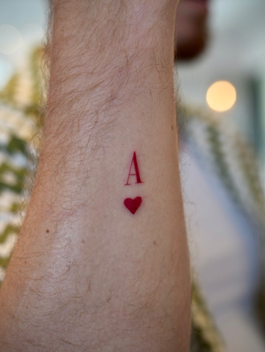 Ace of hearts dotwork tattoo on the forearm by 🤍 Sarah 🖤