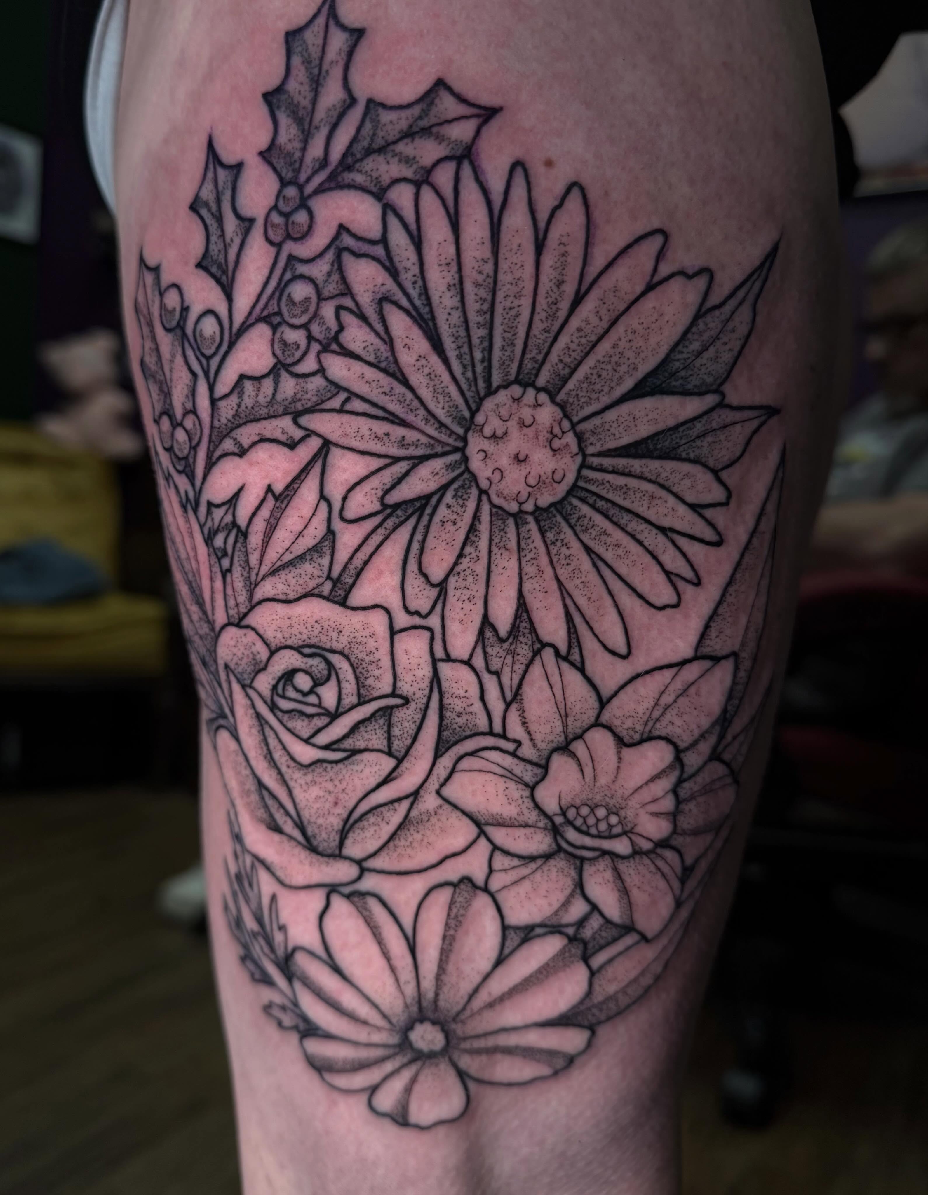 Tattoo by @oliviawhantattoos — dotwork, black_and_grey