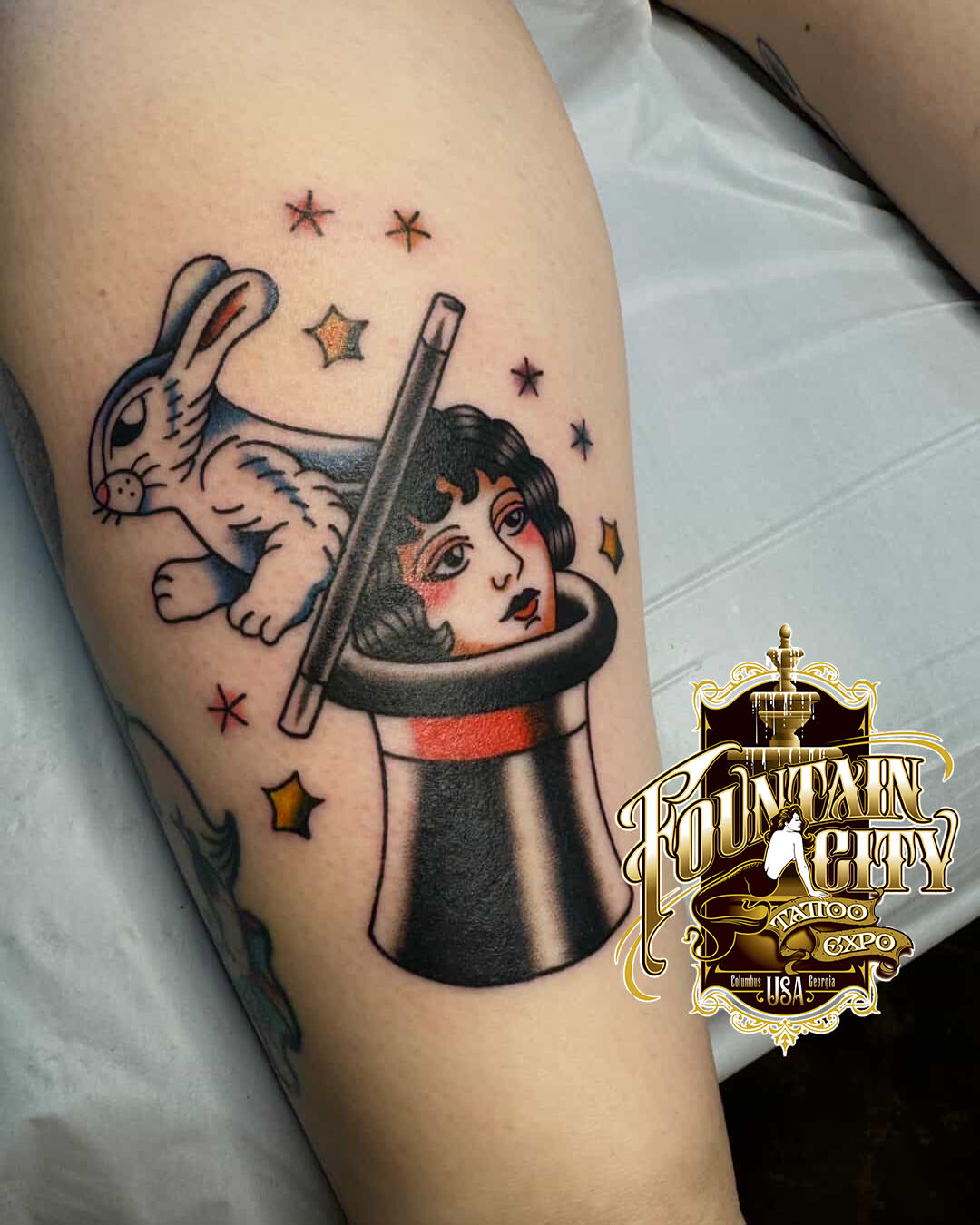Magician and rabbit American traditional tattoo on the forearm by ＊ Carly James ＊
